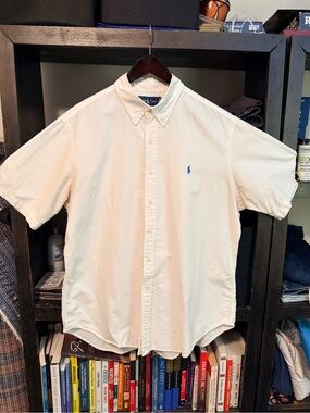 Polo by Ralph Lauren Short-Sleeve Button-Down Shirt in Off-White with Blue Pony